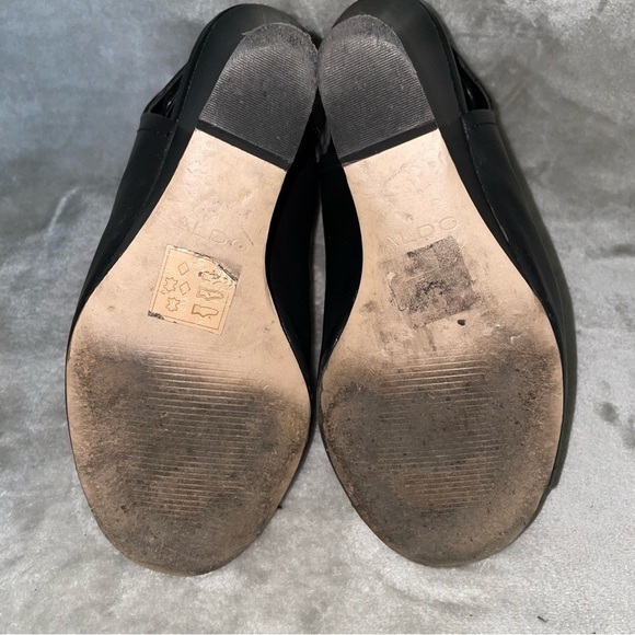 Aldo Joost Black Leather Wedge Open Toe Ankle Bootie Size 8.5 - Picture 11 of 11